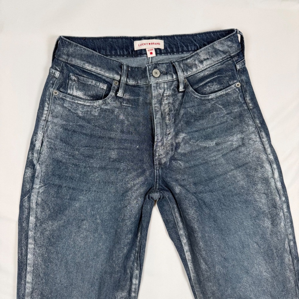 Lucky Brand The Zoe High Rise Straight Metallic Silver Coated Jeans 6/28R